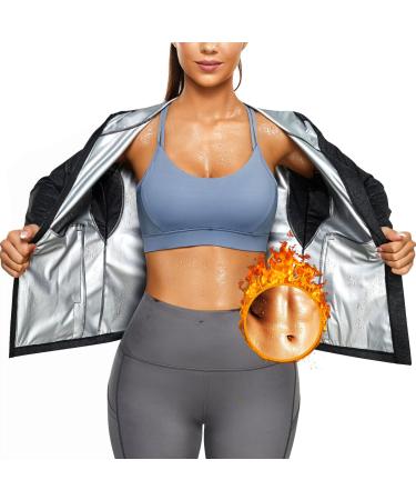 AGILONG Sauna Suit for Women Weight Loss Slimming Body Shaper Workout Sweat Jacket Tops with Hoodie Grey XX-Large