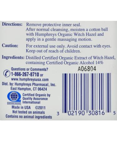 Humphrey's Organic Witch Hazel 8 fl oz - Certified Natural Skin Care - Buy Online on GoSupps.com