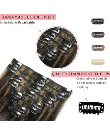 Buy Clip-in Hair Extensions - Real Remy Human Hair Seamless Double Weft Balayage Natural Black & Chestnut Brown 16 Inch 80g - Perfect for Women - Buy Online on GoSupps.com