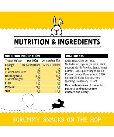 The Green Rabbit Gluten Free Roasted Chickpeas Garlic & Lemon Flavour - Healthy Snacks High in Plant-Based Protein & Fibre - Low in Fat Sugar & Calories - Vegetarian & Vegan Friendly - 6 Packs x 60g - Buy Online on GoSupps.com