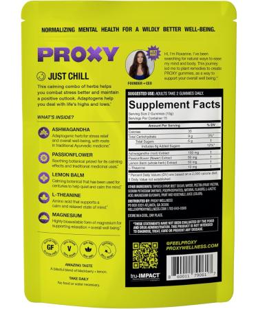PROXY Just Chill Stress Relief Gummies | Daily Calm with Ashwagandha, Magnesium, L-Theanine, Lemon Balm & Passionflower | Natural Stress Support & Relaxation | Vegan BlackBerry Lemon, 30 Count - Buy Online on GoSupps.com