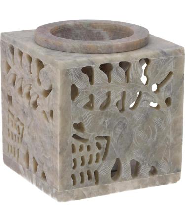 GURU Indian Fragrance Lamp - Essential Oil Diffuser & Tealight Holder | Cream White Bacon Stone Cube Elephant | 7.5x7.5x7.5 cm | Perfect for Aromatherapy & Home Fragrance - Buy Online on GoSupps.com