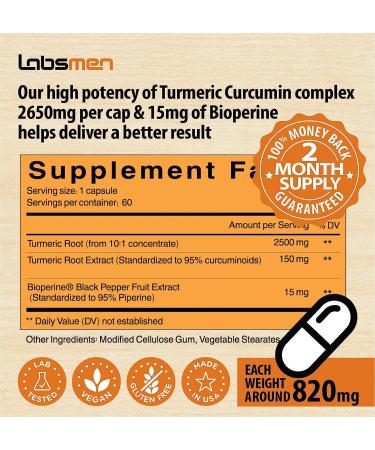 Vegan Turmeric Curcumin with Black Pepper - Joint Support Supplement - 2665mg Curcumin - 20X Absorption - 2 Month Supply - Buy Online on GoSupps.com
