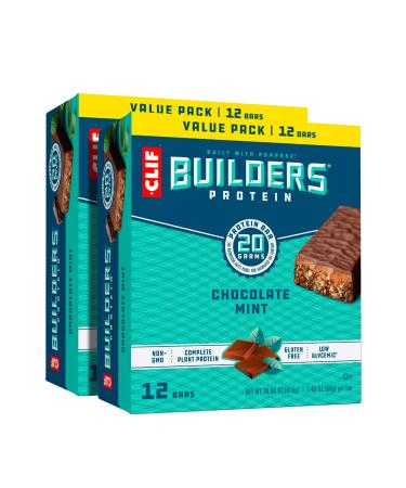 CLIF BUILDERS - Protein Bars - Chocolate Mint - 20g Protein (2.4 Ounce, 24 Count) (Now Gluten Free)