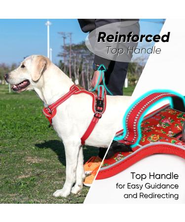 Buy Heele XL Dog Harness - Adjustable Reflective Floral Red Running Harness with Lockable Snap Lock - Anti-Train & Open Neck Design - Buy Online on GoSupps.com