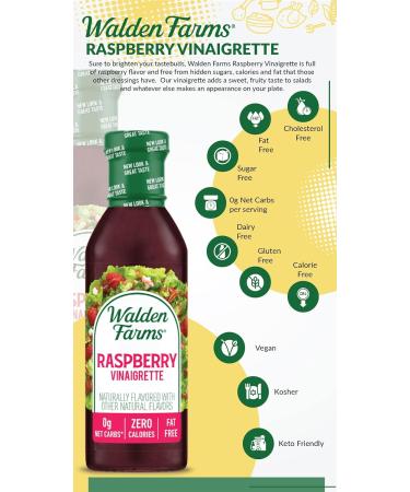 Walden Farms Raspberry Vinaigrette Dressing 12 oz Bottle (Pack of 6) | Sugar Free, 0g Net Carbs, Kosher Certified | Perfect for Salads, Pizza, Vegetables, Cocktails | Fresh & Delicious - Buy Online on GoSupps.com