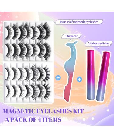 14 Pairs Magnetic Eyelashes & Eyeliner Kit | Long-lasting No Glue Reusable Natural Look with Tweezers - 17 Piece Set - Buy Online on GoSupps.com
