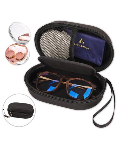 Lasiyanor 2-in-1 contact lens case and glasses case portable contact box bag with mirror tweezers remover tool solution bottle for travel everyday life outdoor black