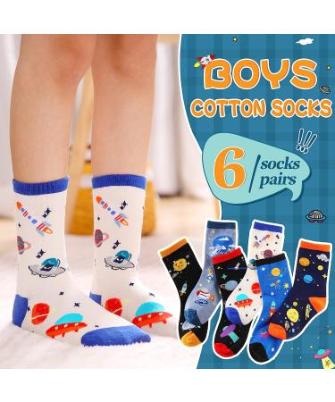 Kids Boy Cotton Crew Socks 6 Pairs - Space Design, Size 6-8 Years - Buy Online on GoSupps.com
