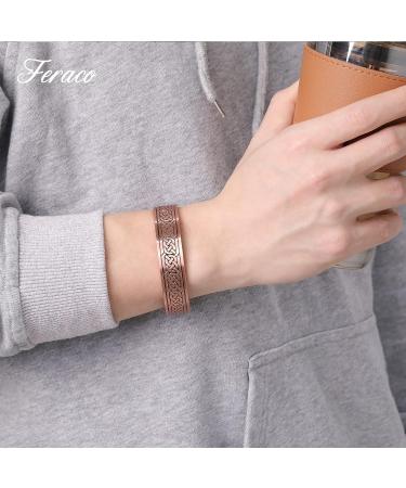 Feraco 12X Strength Wide Copper Magnetic Bracelet for Men - Pure Copper Jewelry Cuff Bangle with Neodymium Magnets - Adjustable, Giftable Box Chain - Buy Online on GoSupps.com