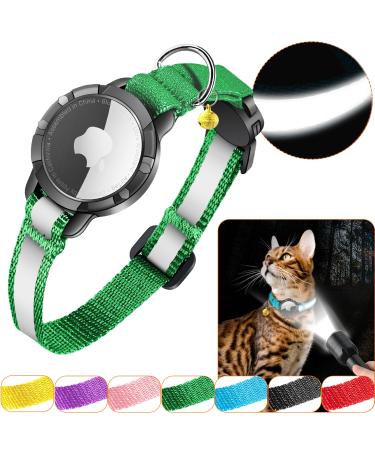 Airtag cat neck band - integrated cat collar Airtag waterproof reflective Airtag collar cat collar with safety clasp rubber for kitten small dog (green xs) XS (18-23cm) yellow