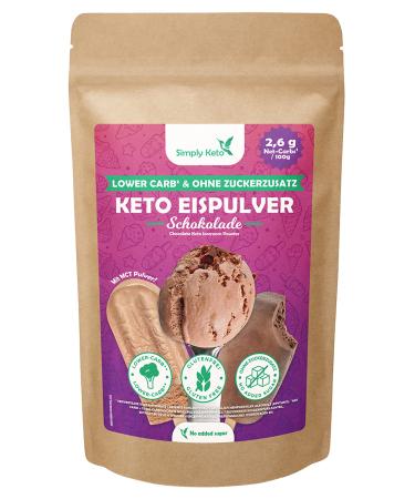 Simply Keto Lower -Carb* chocolate ice cream - creamy ice cream without added sugar with only 2.6 g net carbohydrates - without maltit - gluten -free soybreis & ketogen - for 10 portions (100 g) chocolate - Buy Online on GoSupps.com