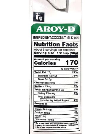 Aroy-D 100% Coconut Milk 16.9 fl oz (500ml) - Pack of 6 | Authentic Thai Coconut Milk - Buy Online on GoSupps.com