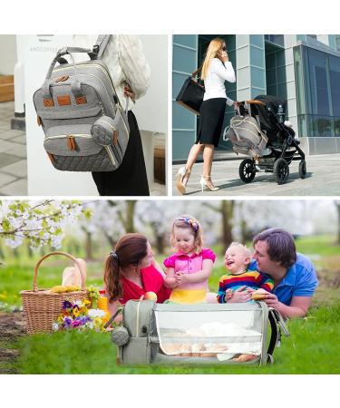 Cherrysea Diaper Bag Backpack with Changing Station - Multifunctional Baby Mom Bag for Boys and Girls | Grey Diaper Backpack with Bassinet and Stroller Straps - Buy Online on GoSupps.com