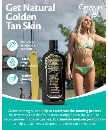 Caribbean Breeze Golden Carrot Tanning Accelerator Lotion | Natural Sun Tan Enhancer with Pomegranate & Aloe | Moisturizing & Anti-Aging | 8.5 oz - Buy Online on GoSupps.com