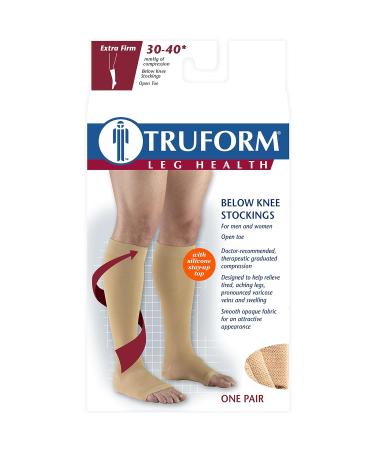 Buy Truform 30-40 mmHg Compression Stockings for Men & Women - Knee High Dot-Top Open Toe Beige 3X-Large | International Shipping Available - Buy Online on GoSupps.com