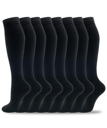 fenglaoda 8 Pairs Compression Socks for Men & Women 20-30 mmHg Knee High Nurse Pregnant Running Medical and Travel Athletic B-8 Pairs-black-new Large-X-Large