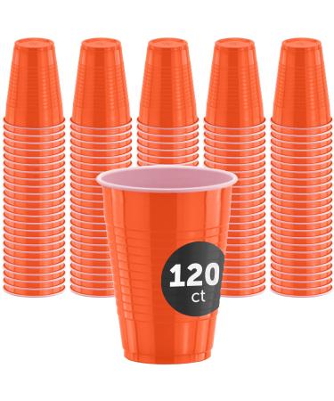 DecorRack 120 Party Cups 12 oz Disposable Plastic Cups for Birthday Party Bachelorette Camping Indoor Outdoor Events Beverage Drinking Cups (Orange, 120) 120 Count (Pack of 1) Orange