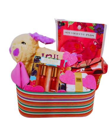 BCL Happy Mother's Day Gift Box Deluxe DIY Spa Comfort Basket with Women Self-care Pamper Treasures Stuffed Animal Eye Pads Beauty Body Lip Care Bagbox Contents May Vary & CUSTOM Storage Carrier