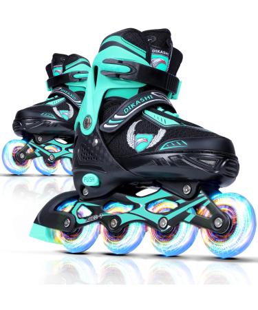 Adjustable Inline Skates for Kids Boys and Girls with Full Light Up Wheels Outdoor Indoor Roller Blade for Children Youth, Teens and Beginners Green Medium
