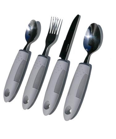 Cutlery Set 4 Piece Easy Grip Wide Handles Eating Aid for The Elderly Disabled Visually Impaired & Those with Arthritis Parkinson's Disease Tremors and Weakened Grasp