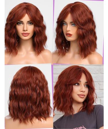WOKESTAR Bob Curly Wig with Fringe Short Synthetic 12 Wavy Wig for Women in Copper Color - Buy Online on GoSupps.com