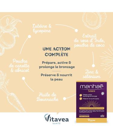 Vitavea Manha Solar Food Supplement - Prepares activates and prolongs the tan - Preserves and nourishes the skin - 60 capsules - 2 months - Made in France - Buy Online on GoSupps.com
