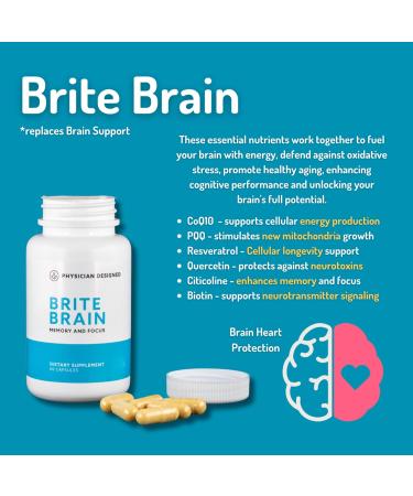 Physician Designed Brite Brain Supplement - Ultra CoQ10 with PQQ for Energy Focus & Brain Health - Anti-Aging Formula - 60 Capsules - Shop Internationally - Buy Online on GoSupps.com