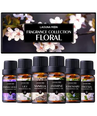 Floral Fragrance Oil Collection - Premium Grade Gift Set Oils for Diffuser, DIY Candle Making, Soap Scents, Slime, Home, Aromatherapy - Jasmine, Vanilla, Parma Violet, Freesia, Lily, Rosemary (10ml) 6-Pack | Floral Organic…