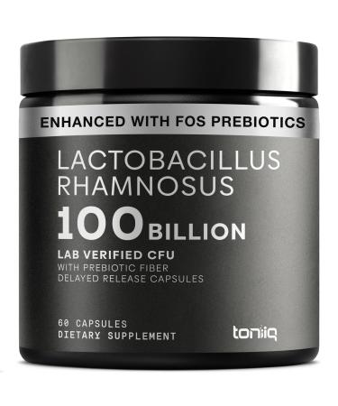 Toniiq Lactobacillus Rhamnosus Ultra High Strength 100B CFU with Prebiotic FOS Delayed Release Capsules Third-Party Lab Tested 60 Capsules 60 Count (Pack of 1)