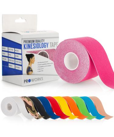 Proworks Kinesiology Tape | 5m Roll of Elastic Muscle Support Tape for Exercise Sports & Injury Recovery Hot Pink