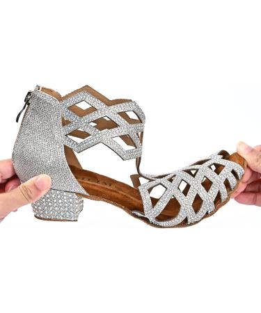 WUAILIM Women's Rhinestone Ballroom Dance Shoes - Latin Salsa Bachata Practice Performance Dancer Shoes 6 - Glitter Silver 1.5 Inch Heels - Buy Online on GoSupps.com