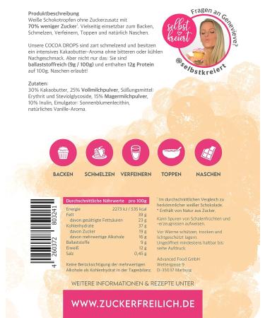 Cocoa Drops White 500g - Sugar-Free White Chocolate Drops with Erythritol & Stevia - 70% Less Sugar Calorie-Conscious Treats - Buy Online on GoSupps.com