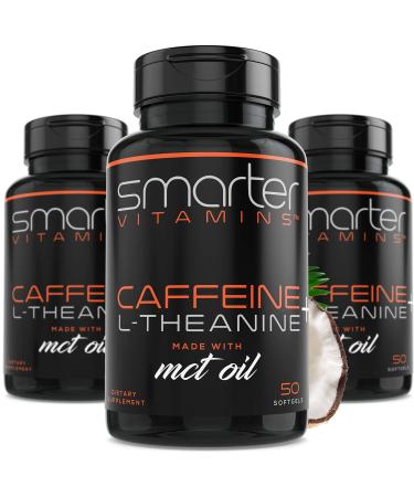 (3-Pack) 200mg Caffeine Pills with 100mg L-Theanine for Energy, Focus and Clarity + Coconut MCT Oil, Pre Workout, Nootropic Brain Booster, Extended Release Capsule