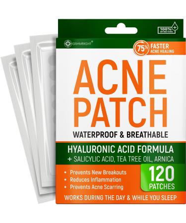 GRAMRIGHT Acne Patches - Natural Hydrocolloid Bandages for Acne Spot Treatment - Cystic Acne Cover Patches with Salicylic  Hyaluronic Acids and Tea Tree Oil - Pimple Patches for Face - 120 Patches