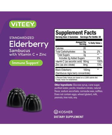 Sambucus Black Elderberry Gummies 3-in-1 Immune Booster with Zinc & Vitamin C - 120 Berry Flavored Gummies - Plant Based Pectin Dietary Supplement for Adults, Teens & Kids - Buy Online on GoSupps.com