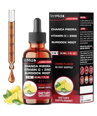 Tenmido Chanca Piedra Stone Breaker Drops - 12in1 with Burdock Root Milk Thistle Turmeric Cranberry Marshmallow Root Dandelion Ginger and More | Alcohol-Free Vegan Non-GMO - 30ml 1 Fl OZ