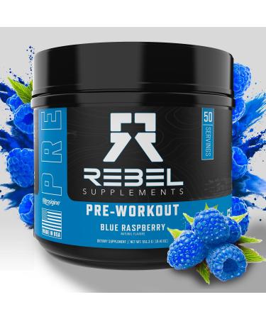 Rebel Supplements™ Blue Razz Loaded Pre Workout | Extreme Pumps Laser Focus Insane Energy | 7000mg L-Citrulline 4000mg Beta Alanine 1500mg Nitrosigine® 350mg Caffeine | 50 Servings Blue Raspberry