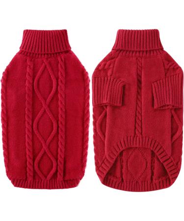 Cozy Red Dog Sweater for Small Dogs & Cats Winter Turtleneck Knit Mantle Warm & Soft with Braid Pattern XL Size - Buy Online on GoSupps.com