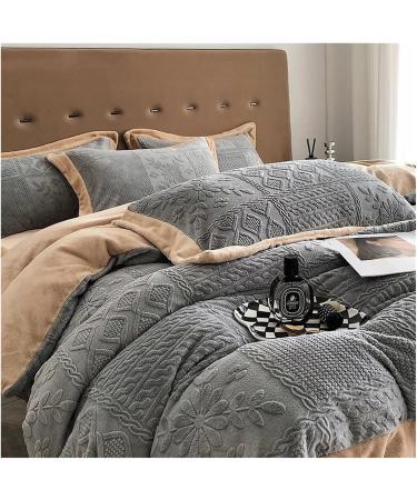 Gray Winter Soft Plush Warm Thickened Bedding Set 3D Sculpture Quilt Cover Bedspread Bed Sheet Pillowcase Soft (5 King) - Buy Online on GoSupps.com