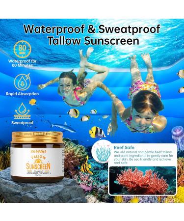 Beef Tallow Sunscreen SPF 50 For Face & Body, 2 oz Natural & Organic Grass-fed Tallow Sun Balm With Zinc, Hyaluronic Acid For Sensitive Skin, Broad Spectrum, Moisturizing, Reef Safe, No White Residue 2 Ounce (Pack of 1) - Buy Online on GoSupps.com