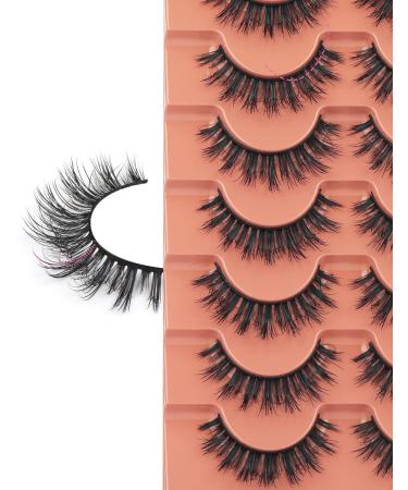 Goddenus H-flat Wispy Fluffy 15mm Natural Mink False Eyelashes - 7 Pairs, CC Curl, Reusable Short Strip Doll Lashes - Wet Look Extensions - Buy Online on GoSupps.com
