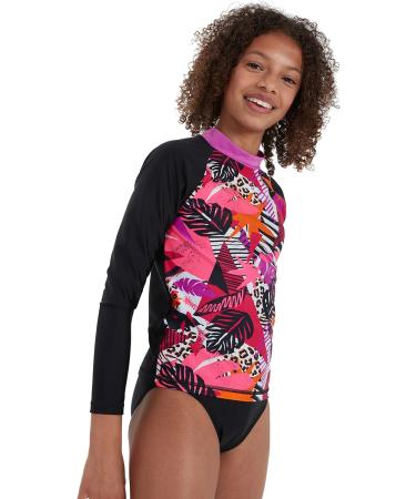 Speedo Girls Printed Long Sleeve Sun Protection Rash Top - 11-12 Years - Black/Pink | Best for Sun Safety & Comfort - Buy Online on GoSupps.com