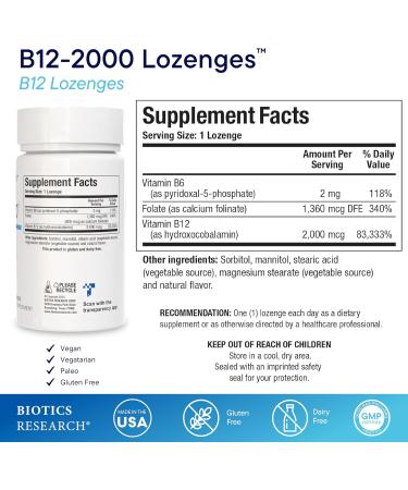 Biotics Research B12-2000 Lozenges & Bio-DK Caps High Potency Vitamin B12 B6 Folate Vitamin D3 K1 & MK7 Methylation Bone & Heart Health Immune Support- 60 Lozenges + 60 Caps - Buy Online on GoSupps.com