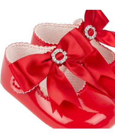 Baypods Baby Girls Red Patent Pre Walker Shoes with Diamante Bow | Handmade in England | Soft Faux Leather | Size 3 UK Child - Buy Online on GoSupps.com