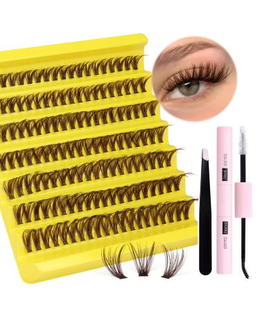 Cluster Lashes Kit Brown DIY Lash Extensions Kit Natural Look Individual Lashes Strong Hold Lash Glue Tweezers False Eyelashes CC Curl by ALICE B19