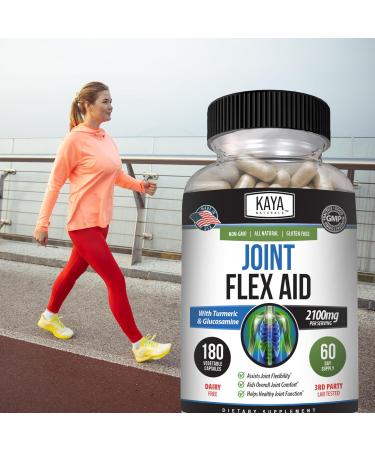 Kaya Naturals Flex Aid - Mobility Support Supplement for Men and Women - Turmeric Capsules with Glucosamine Sulfate Boswellia Serrata and MSM - for Knee Support and Mobility Health - 180 Count 180 Count (Pack of 1) - Buy Online on GoSupps.com