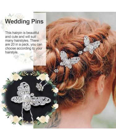 OIIKI 20 PCS Wedding Bridal Hair Pins - Pearl Butterfly & Rhinestone Flower U Shape Clips for Women & Girls - Buy Online on GoSupps.com