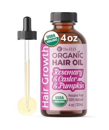 USDA Organic Rosemary Hair Oil for Hair Growth 4oz - Cold Pressed & Hexane Free Blend of Castor Pumpkin Seed Peppermint & Jojoba Oils - Thickening & Strengthening Hair Loss Treatment for Women & Men