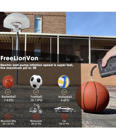 FreeLionVon Electric Ball Pump - Portable Smart Air Pump for Soccer, Basketball, Football, Volleyball - Fast Inflation - Includes 2 Ball Needles - Black - Buy Online on GoSupps.com